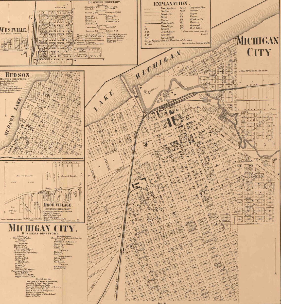 LaPorte County Indiana 1862 Old Wall Map Reprint with Etsy
