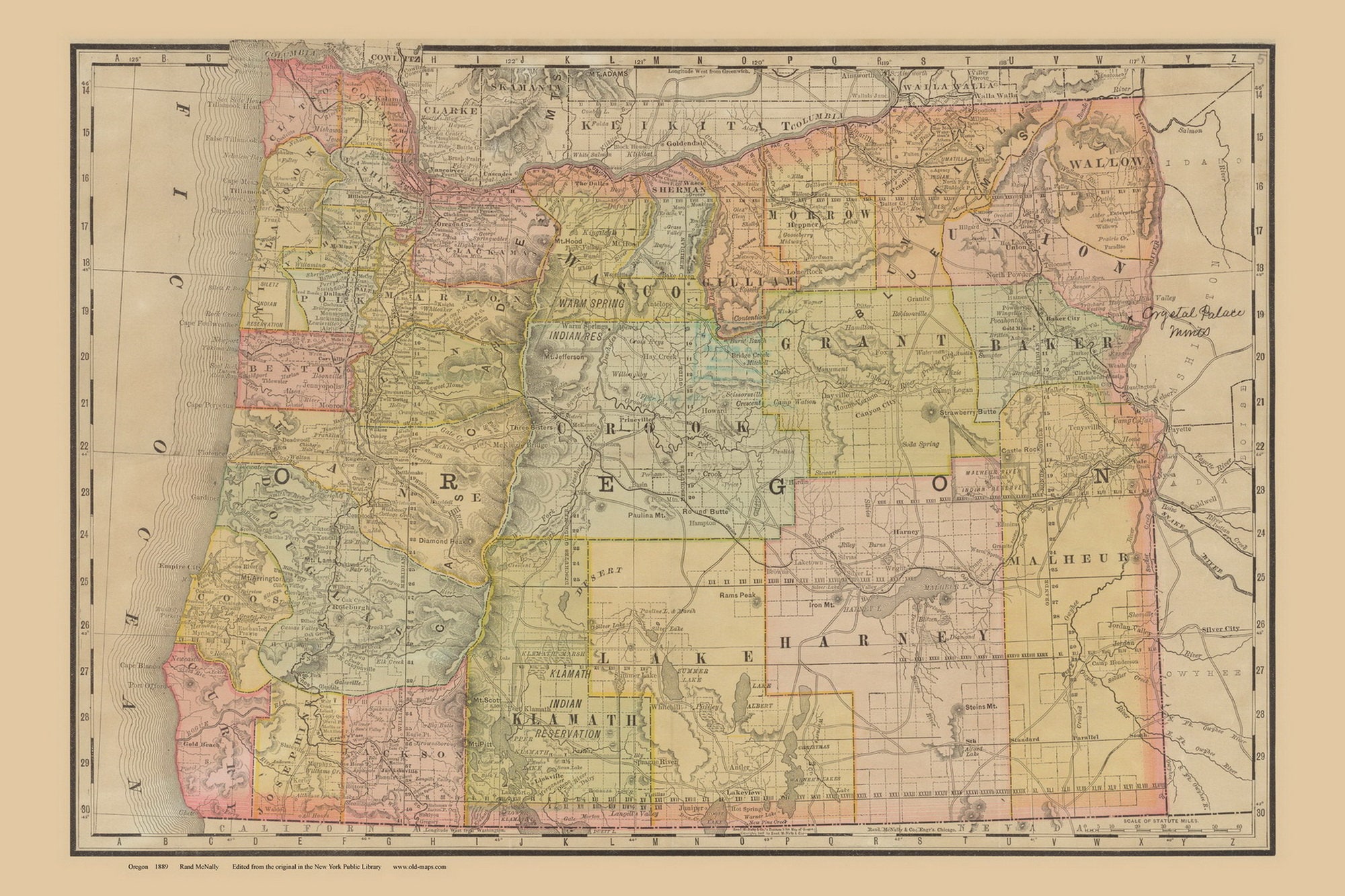 Oregon 1889 - State Map - Old Map Reprint - Etsy
