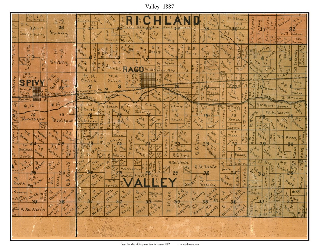 Valley 1887 Old Town Map With Homeowner Names Rago Kansas Etsy