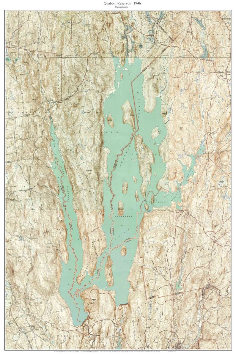 Quabbin Reservoir 1946 USGS Old Topographic Map Custom Etsy