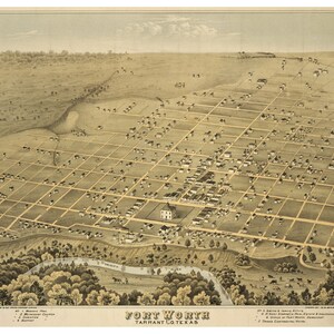 Fort Worth, Texas - 1876 -  Birds Eye View Reprint