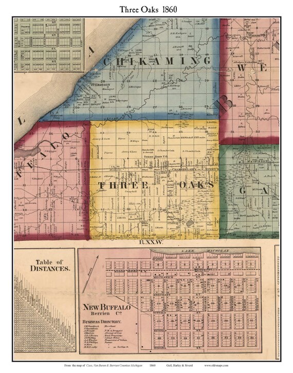 Three Oaks Michigan Map Three Oaks 1860 Old Town Map With Homeowner Names Michigan - Etsy