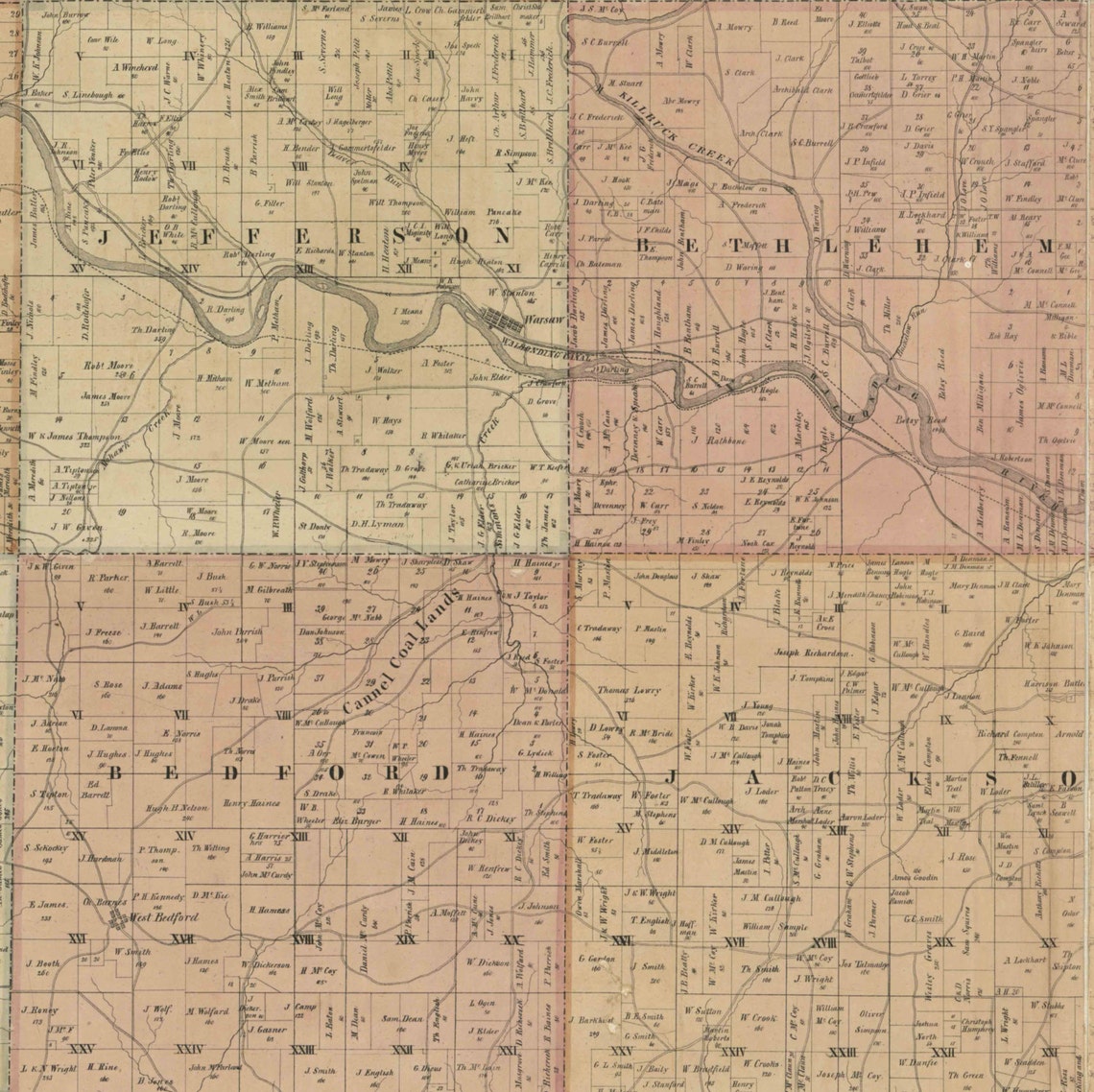 Coshocton County Ohio 1850 Old Wall Map Reprint With Etsy