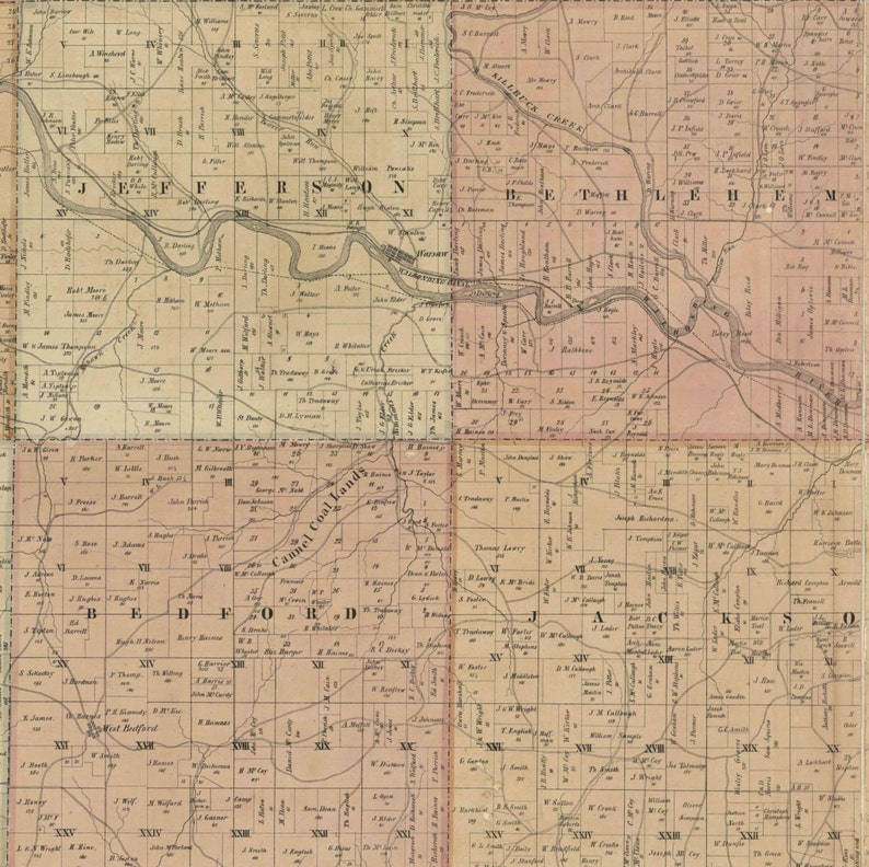 Coshocton County Ohio 1850 Old Wall Map Reprint With Etsy