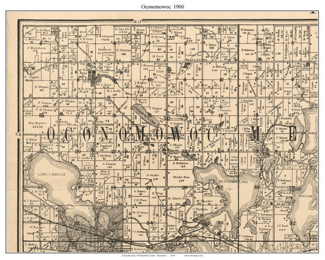 Oconomowoc 1900 Old Town Map With Homeowner Names Lake Labelle Monterey