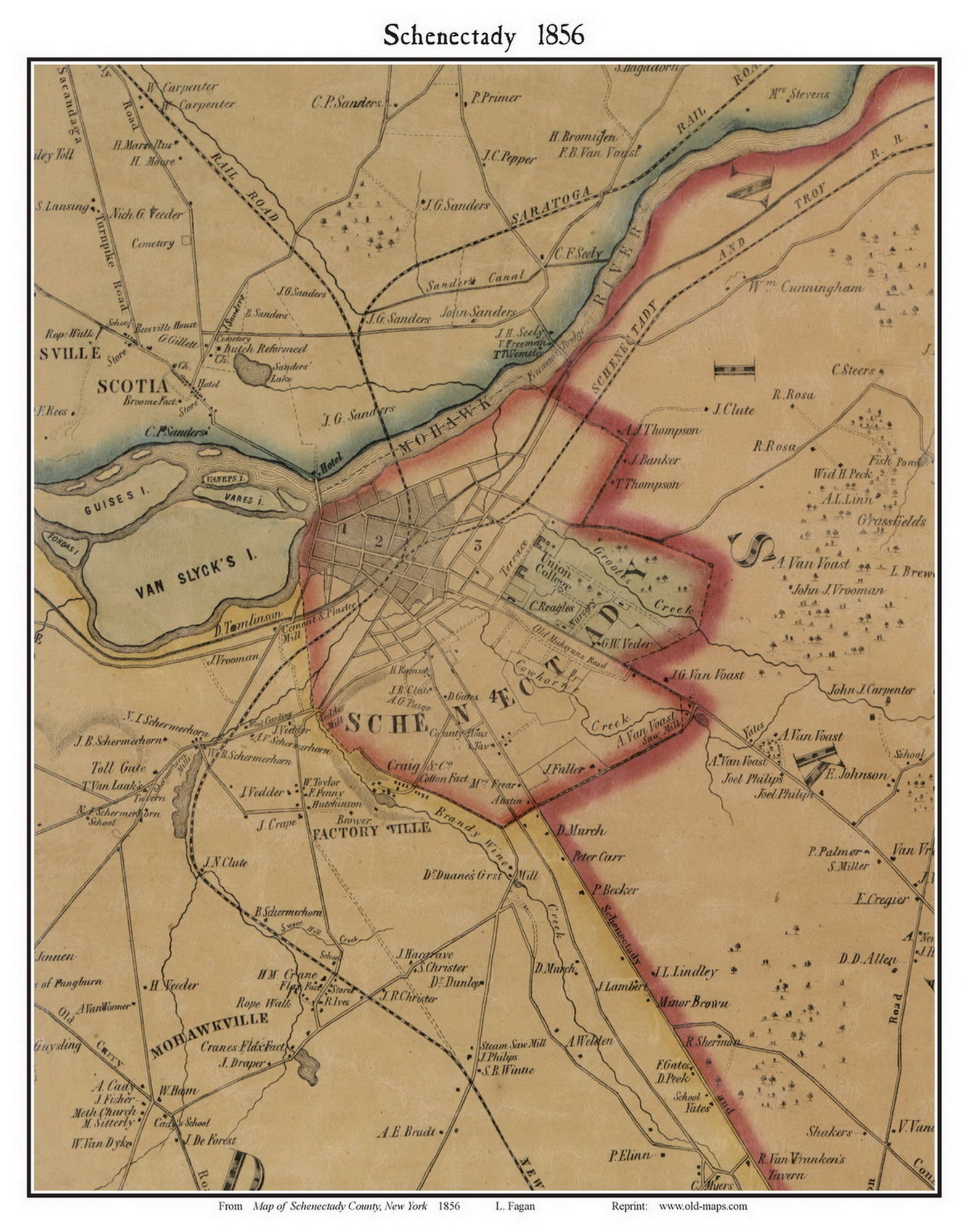 Schenectady 1856 Old Town Map With Homeowner Names New York image