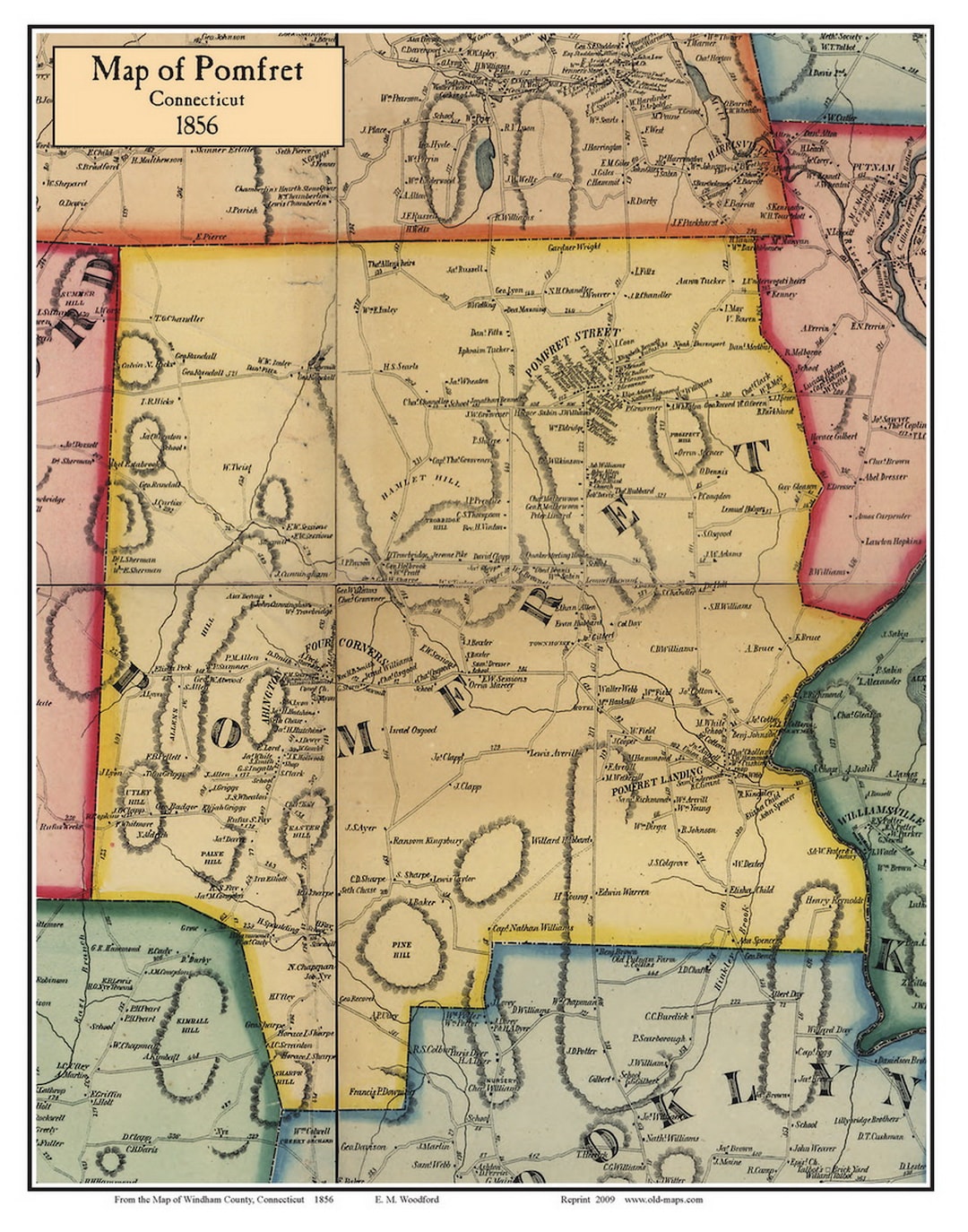Pomfret 1856 Old Town Map With Homeowner Names Connecticut Reprint Windham County CT Etsy