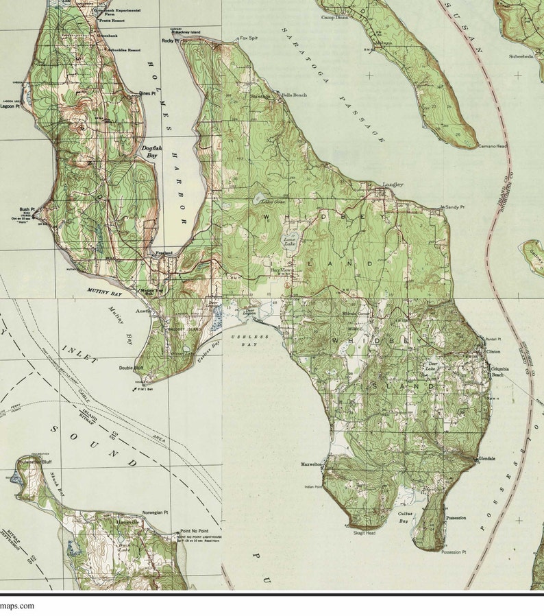 Whidbey Island Ca 1944 USGS Old Topographic Map A Composite Etsy