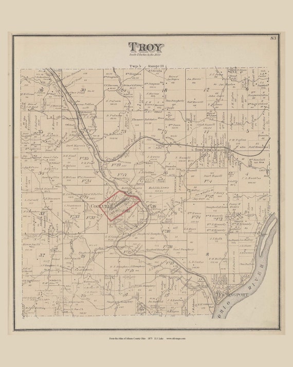 Troy 1875 Old Town Map Reprint Athens County Ohio | Etsy