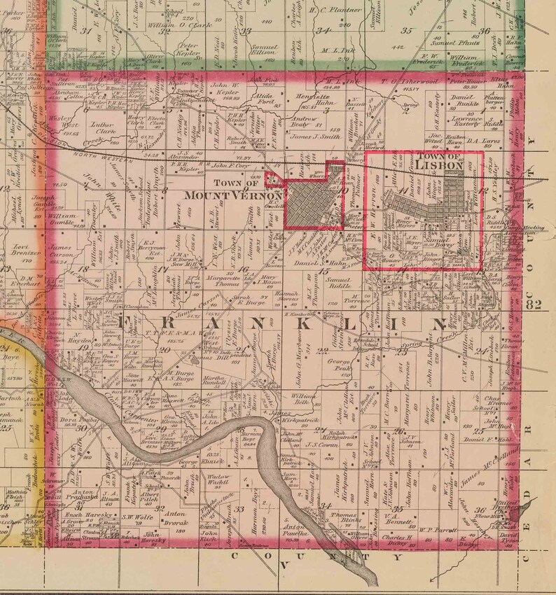 Linn County Iowa 1881 Old Wall Map With Landowner Names Farm Etsy