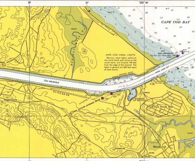 Cape Cod Canal Approaches 1969 Nautical Map Massachusetts Etsy