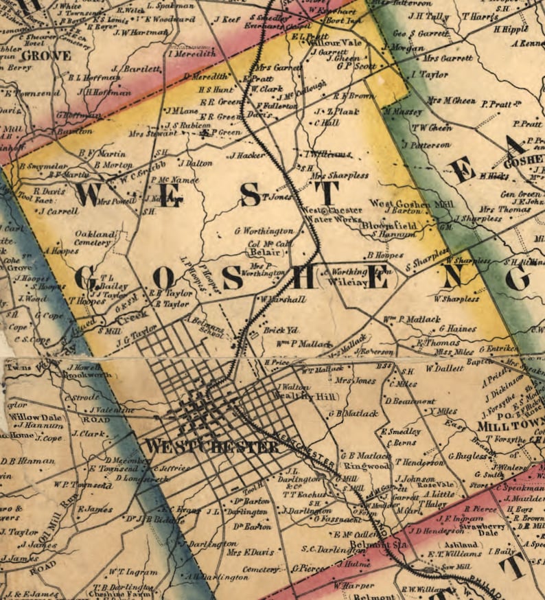 Chester County Pennsylvania 1860 Old Wall Map With Homeowner Etsy