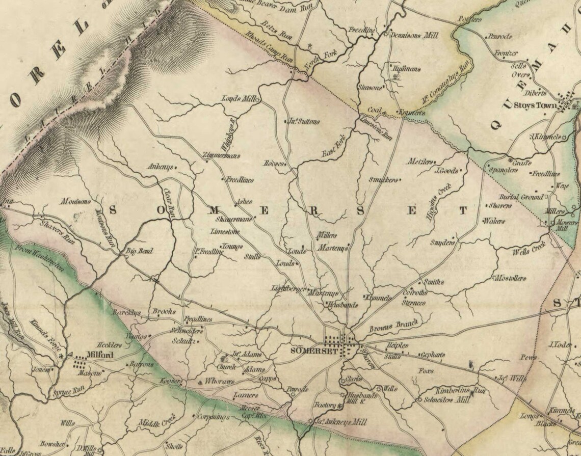 Somerset County Pennsylvania 1830 Old Wall Map with Etsy