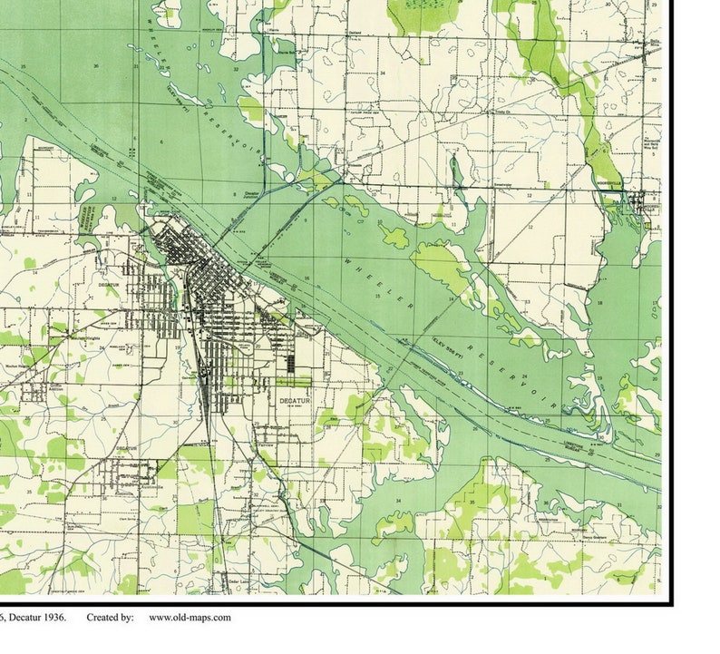 Wheeler Lake 1936 Alabama Old Topographic Map USGS Wheeler Etsy