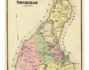 Block Island - 1870 Map with homeowners names by D.G. Beers & Co. - New Shoreham - Rhode Island Custom Reprint