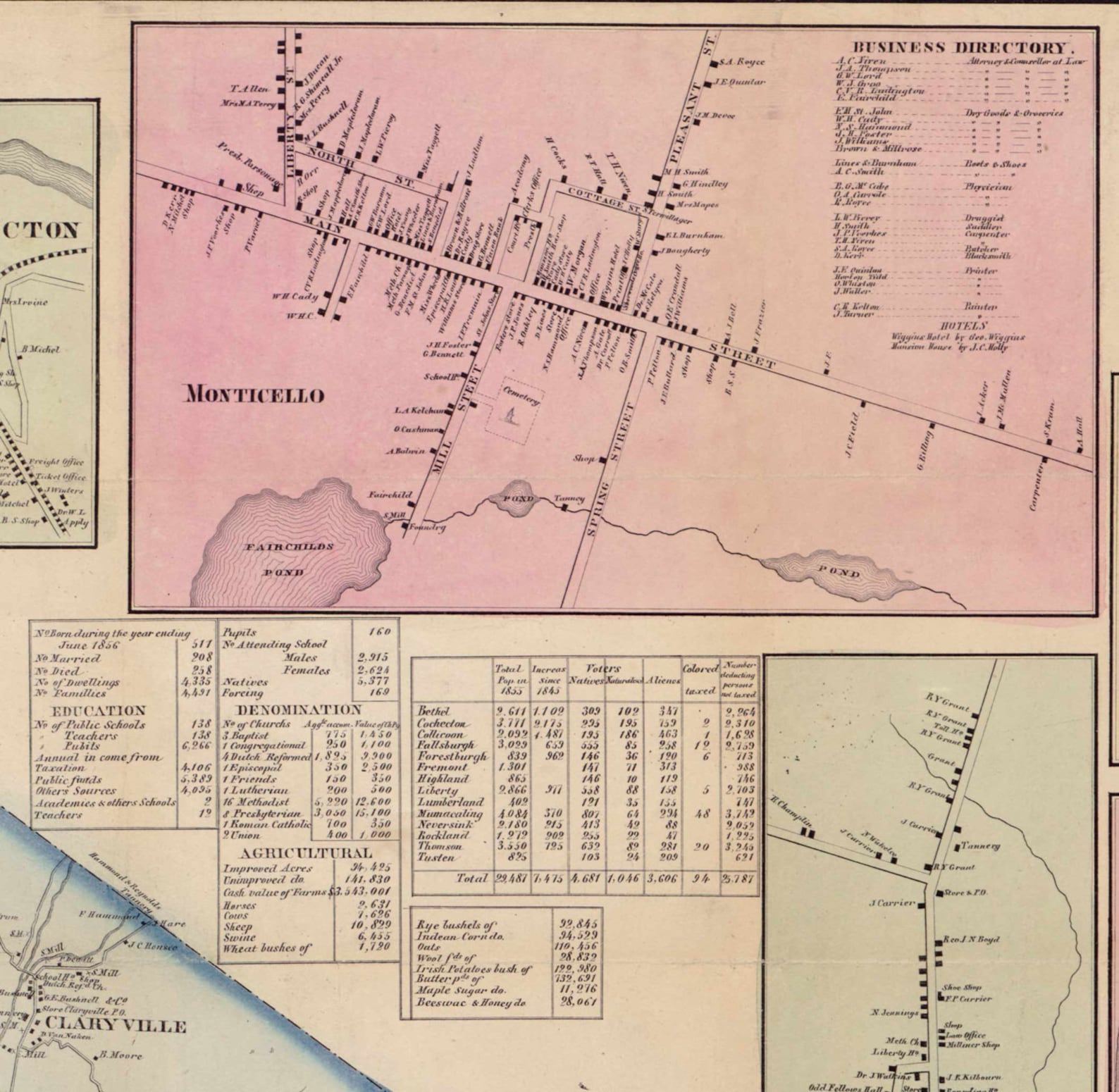 Sullivan County New York 1856 Old Wall Map Reprint With - Etsy