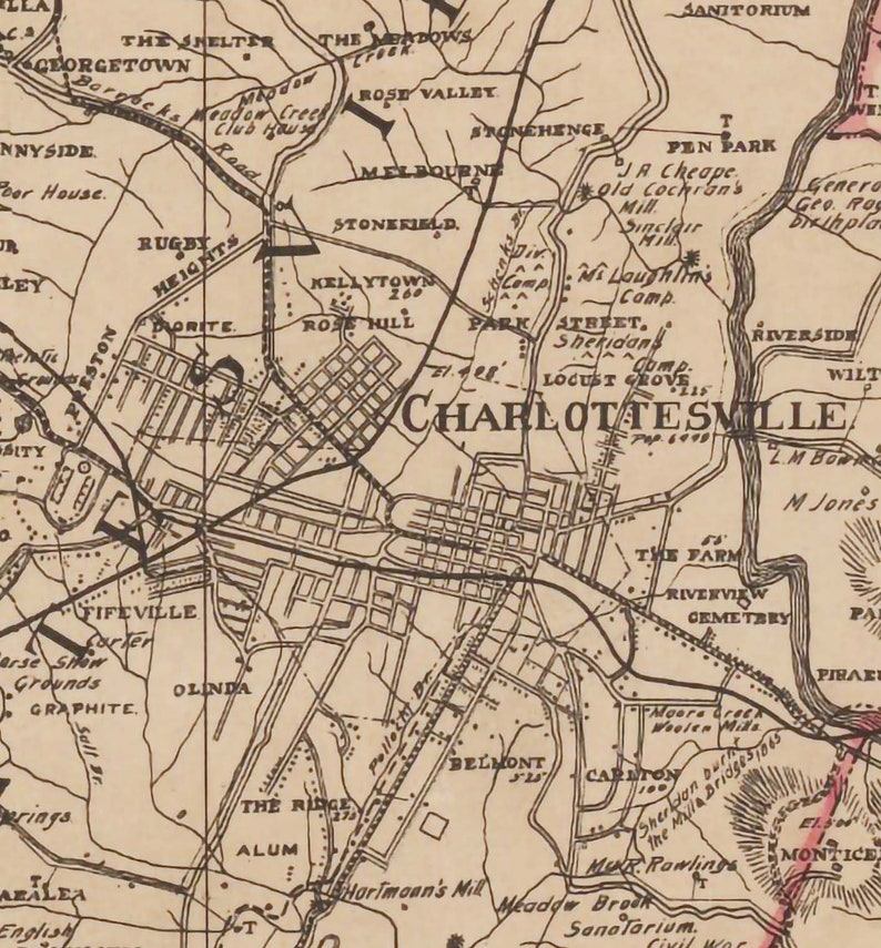 Albemarle County Virginia 1907 Old Wall Map With Etsy
