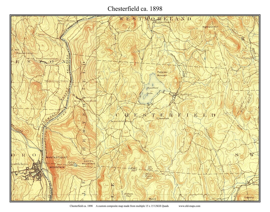 Chesterfield - 1898 Old Town Map Spofford Lake USGS Topographic Custom ...