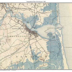 Newburyport 1890 Old Topographical Map Massachusetts USGS North Shore - Reprint Custom