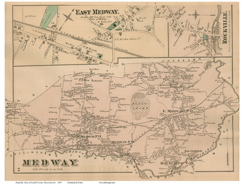Medway & East Medway 1876 Old Town Map Reprint Norfolk Etsy