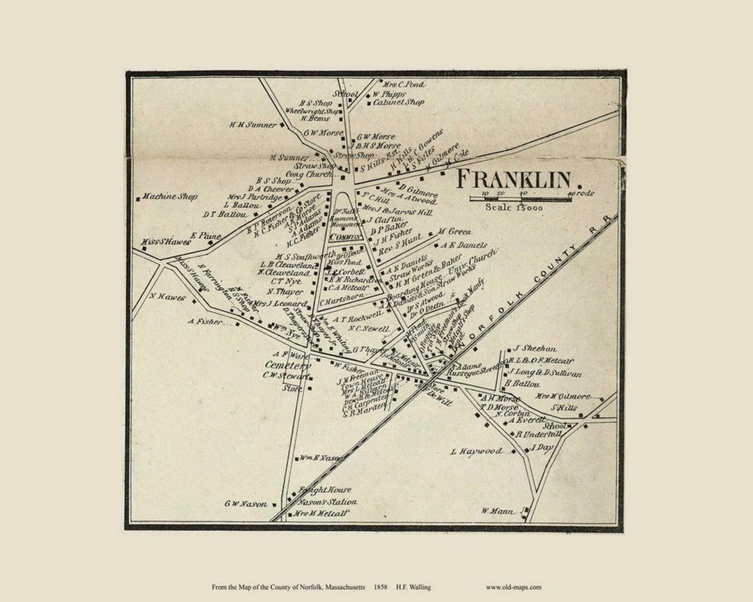 Franklin Village 1858 Old Town Map With Homeowner Names Il Kskn 