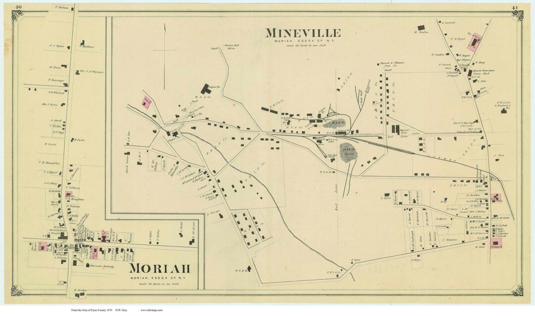 Moriah Villages New York 1876 Map Reprint Essex Co NY Atlas Etsy