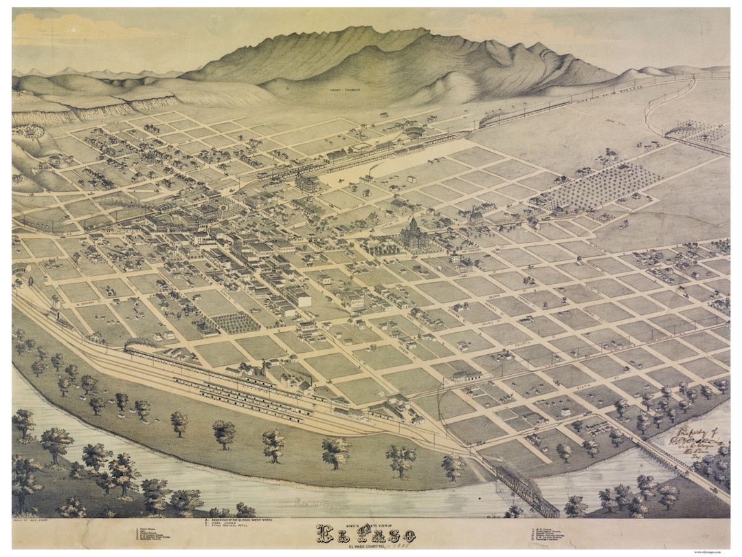 El Paso Texas 1886 Birds Eye View Reprint Etsy