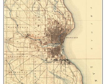 Milwaukee - ca. 1892  - USGS Old Topographic Map Custom Composite Wisconsin Lake Michigan - WI 2