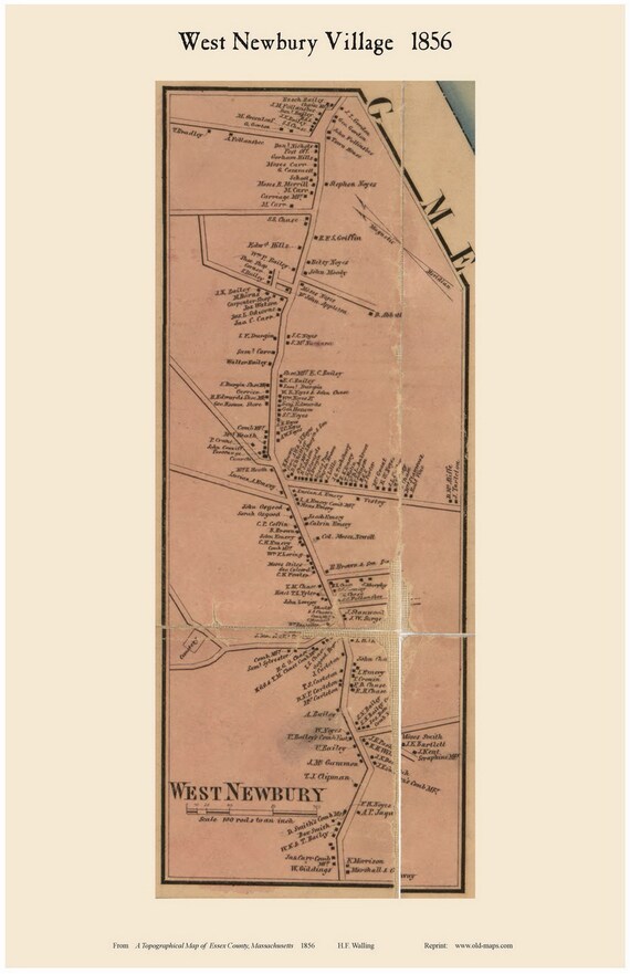 West Newbury Village Massachusetts 1856 Old Town Map with Etsy