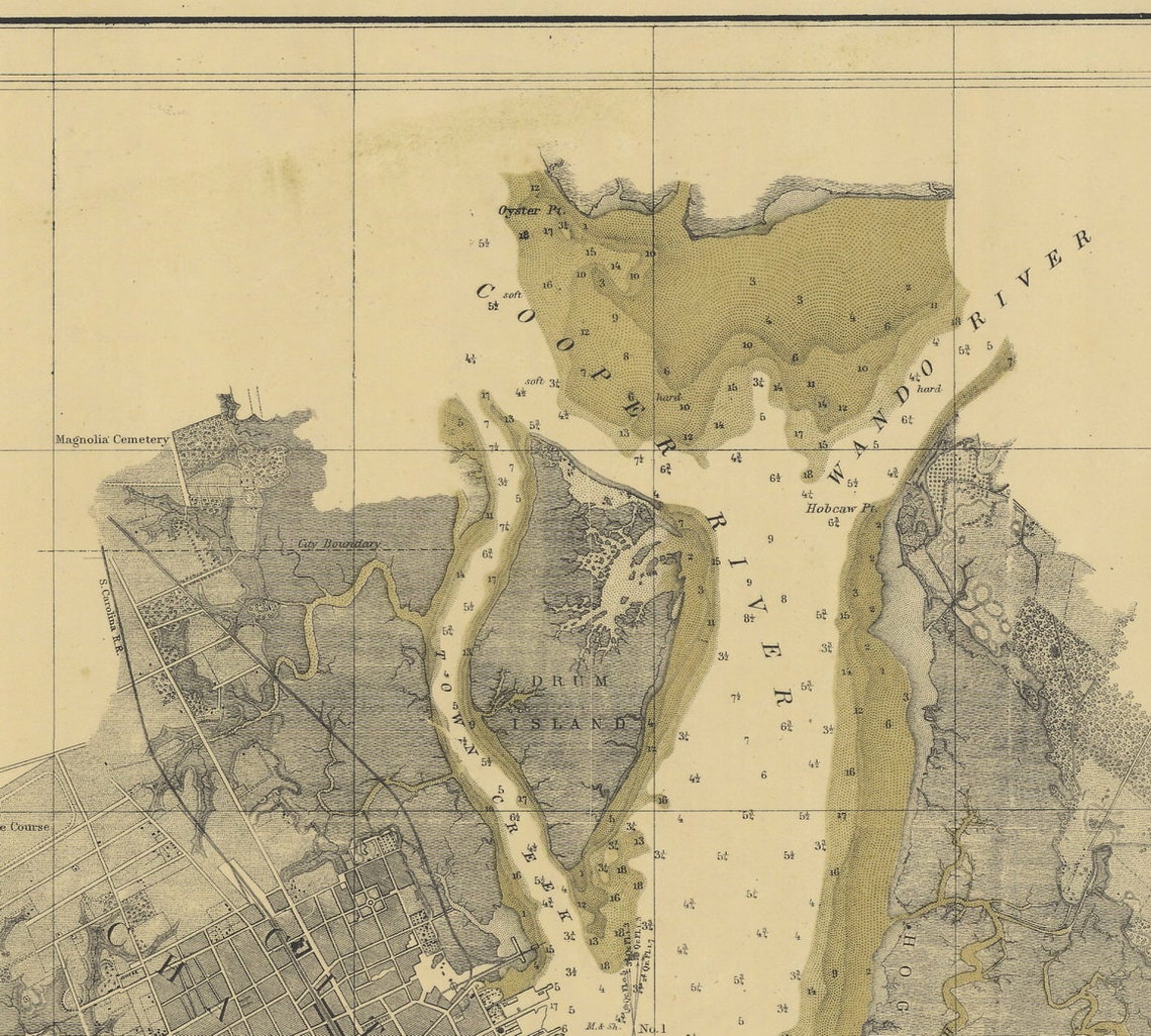 Charleston Harbor 1864 Map Old Nautical Chart South | Etsy
