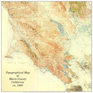 Marin County 1920 Custom Old Topo Map USGS --San Francisco Area - Composite Reprint California