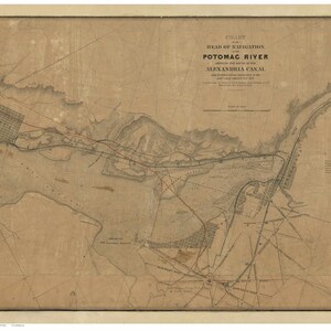 Proposed Alexandria Canal and Railroad Routes ca. 1842  - Potomac River - Washington DC - Old Map Reprint DC Specials