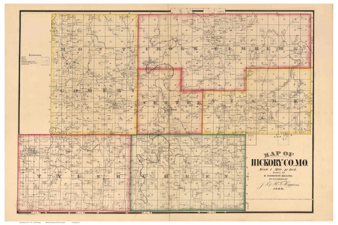 Hickory County Missouri 1880 Old Wall Map With Landowner & Homeowner