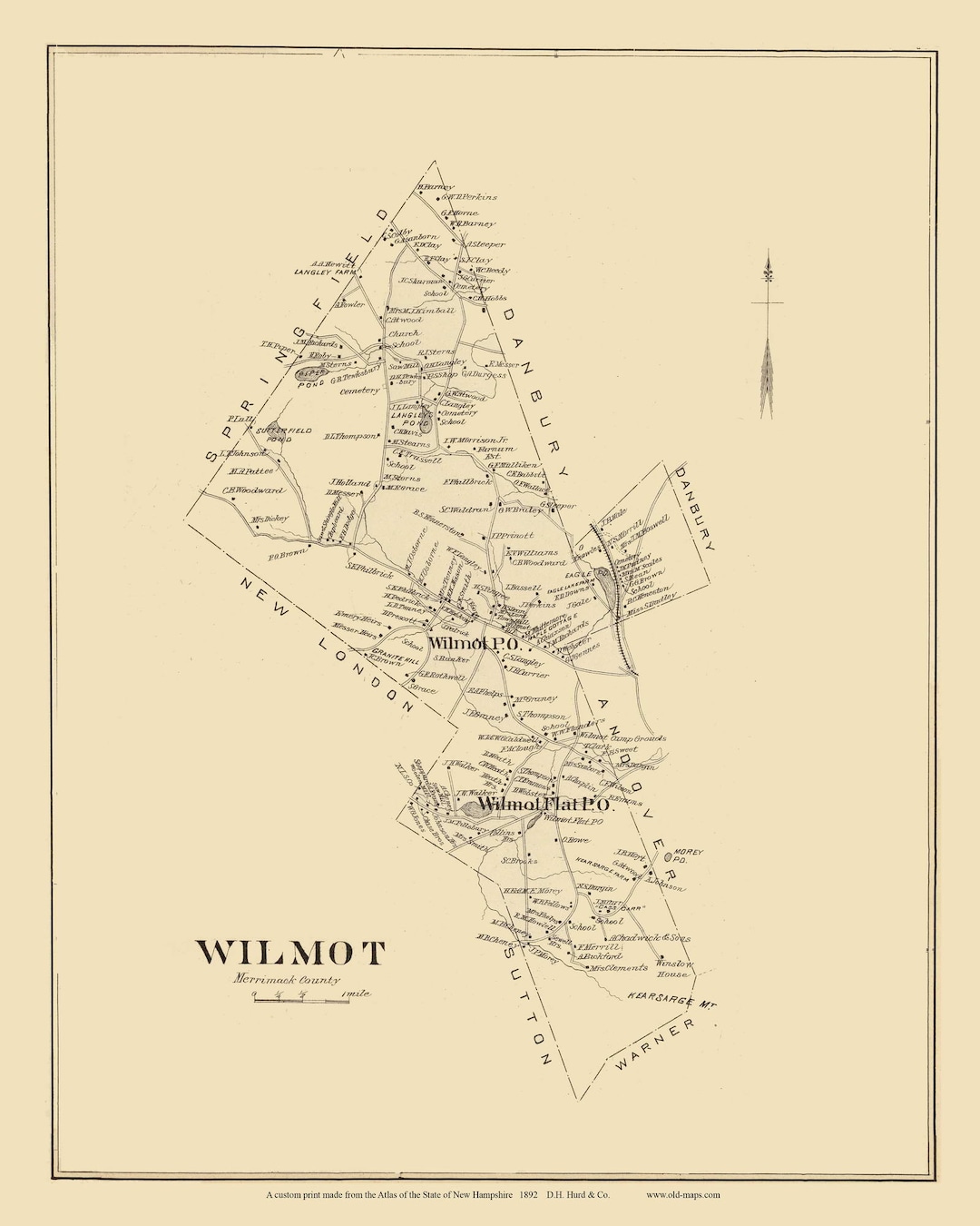 Wilmot 1892 Map Homeowner Names Custom Reprint Merrimack County New