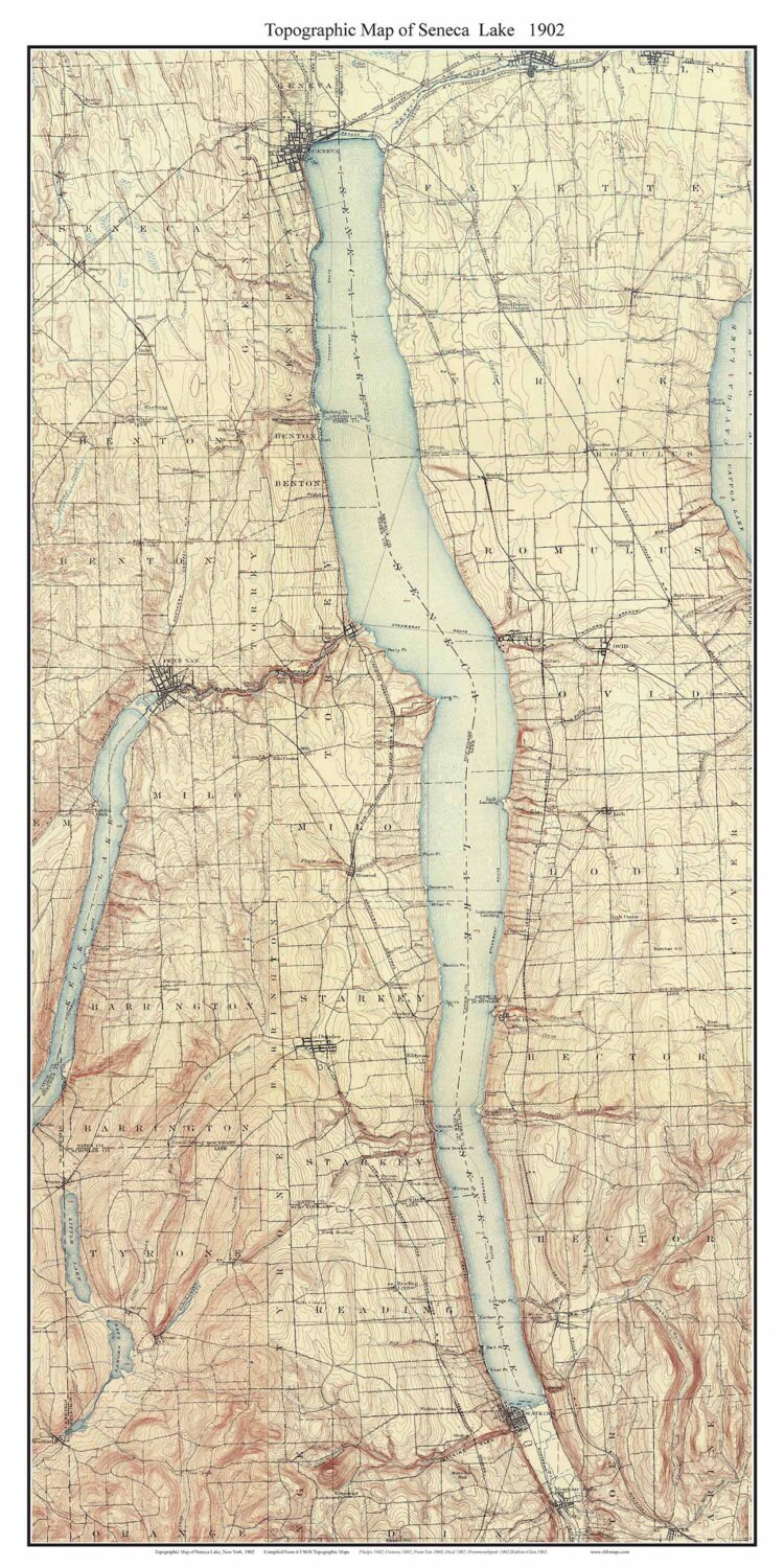 Seneca Lake - 1902 USGS Old Topographical Map  Custom Composite Reprint New York Finger Lakes