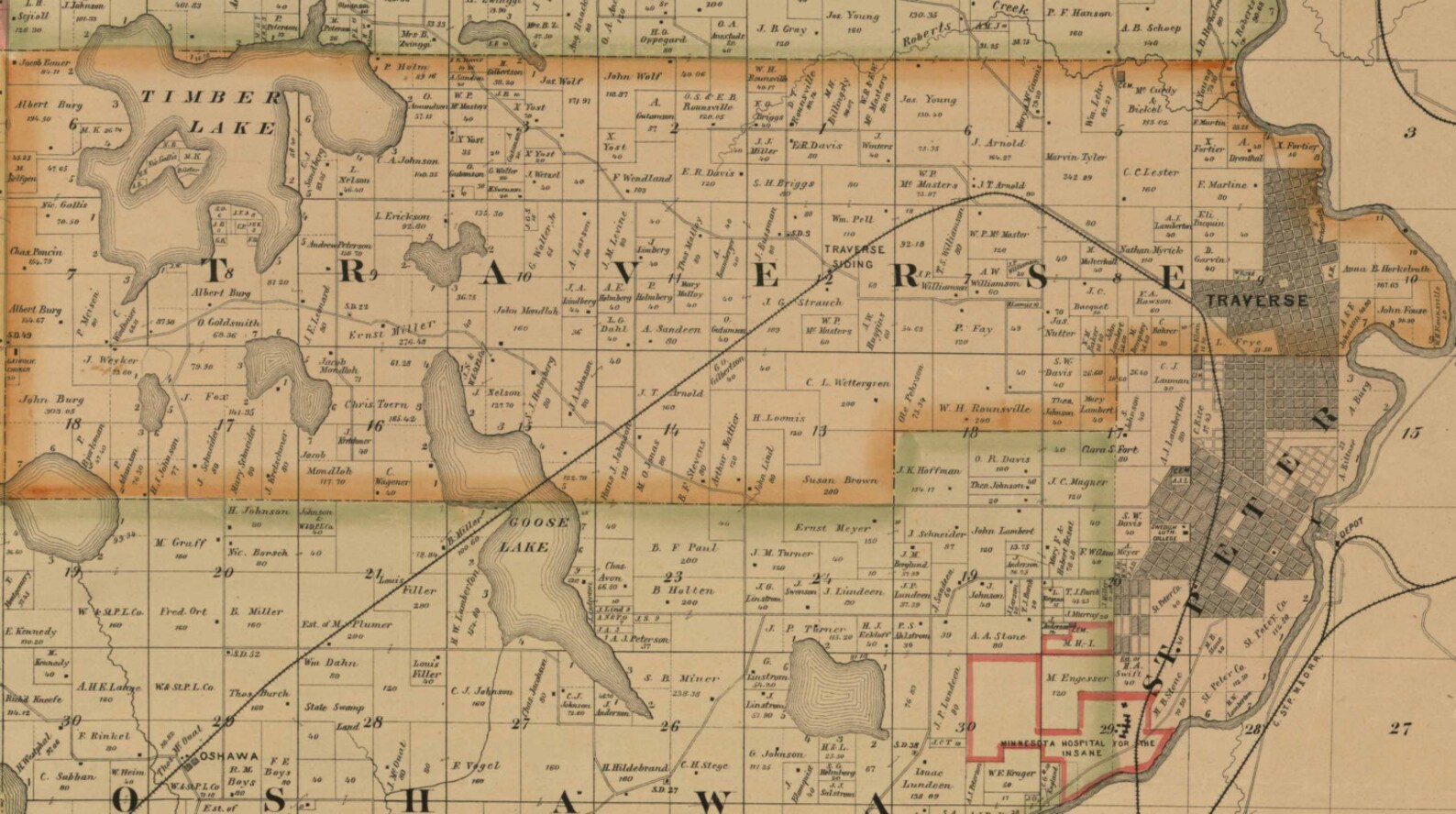 Nicollet County Minnesota 1885 Old Wall Map Reprint with Etsy