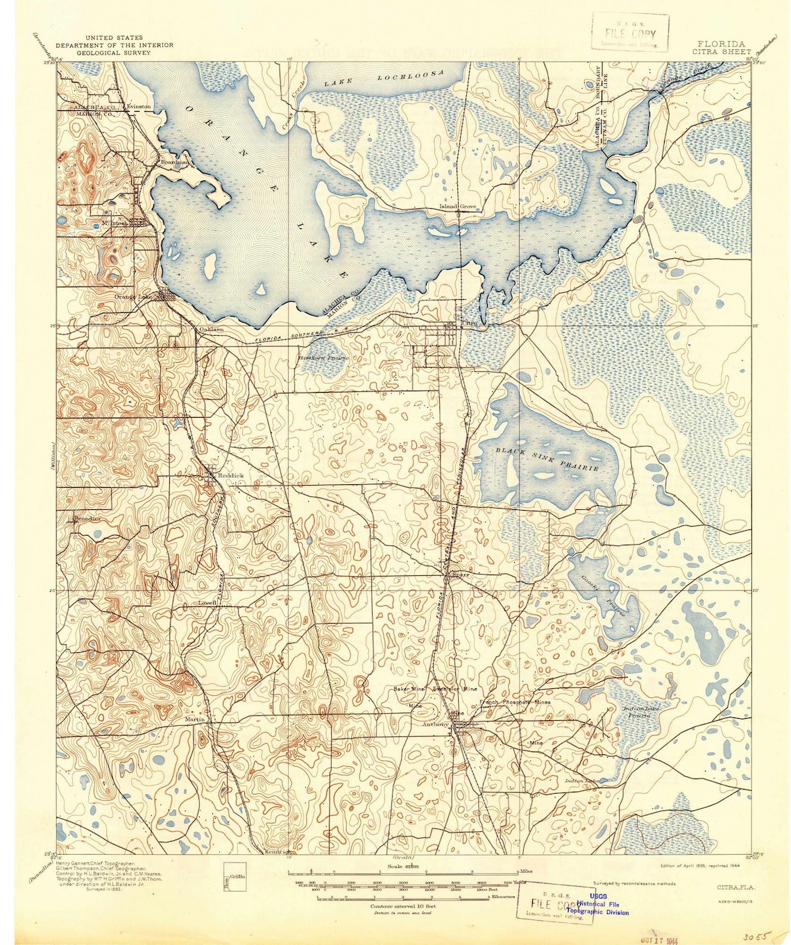 Citra 1895 1944 Old Topo Map Orange Lake Lake Lochloosa Etsy