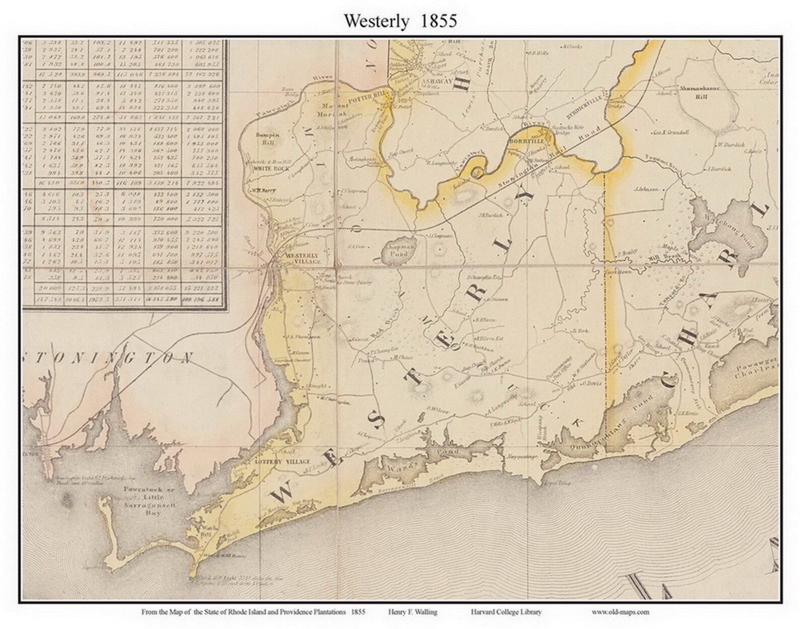 Westerly 1855 Old Town Map With Homeowner Names Rhode Island Etsy