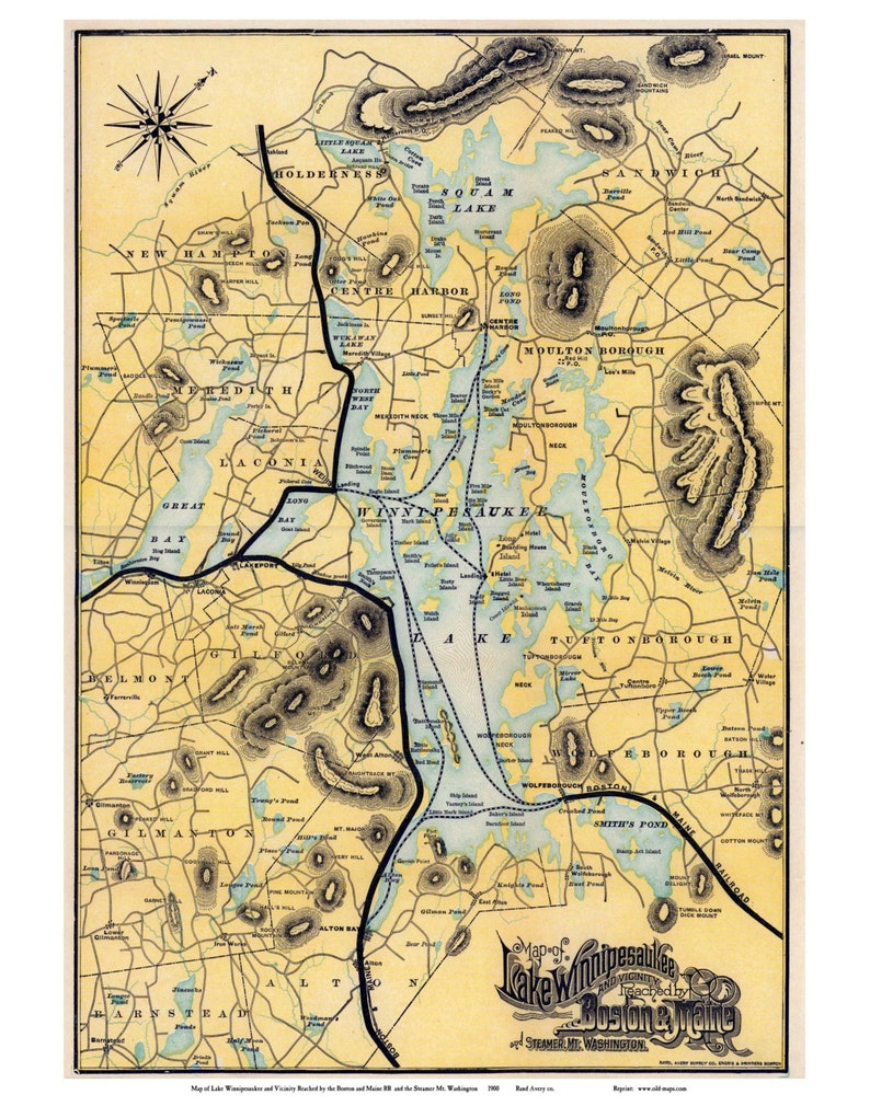 Lake Winnipesaukee 1900 Railroad Map by Boston & Maine RR Reprint image 1