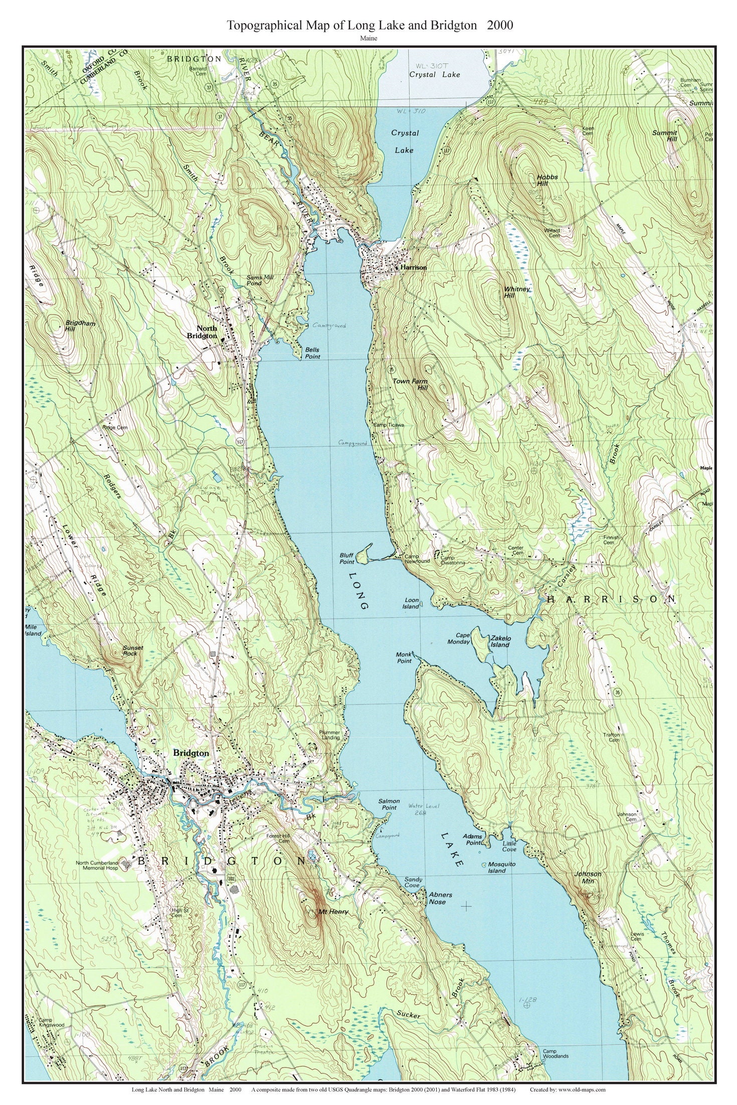 Long Lake  2000  Old Map USGS - Bridgton Harrison - Custom Composite Print - Maine 1
