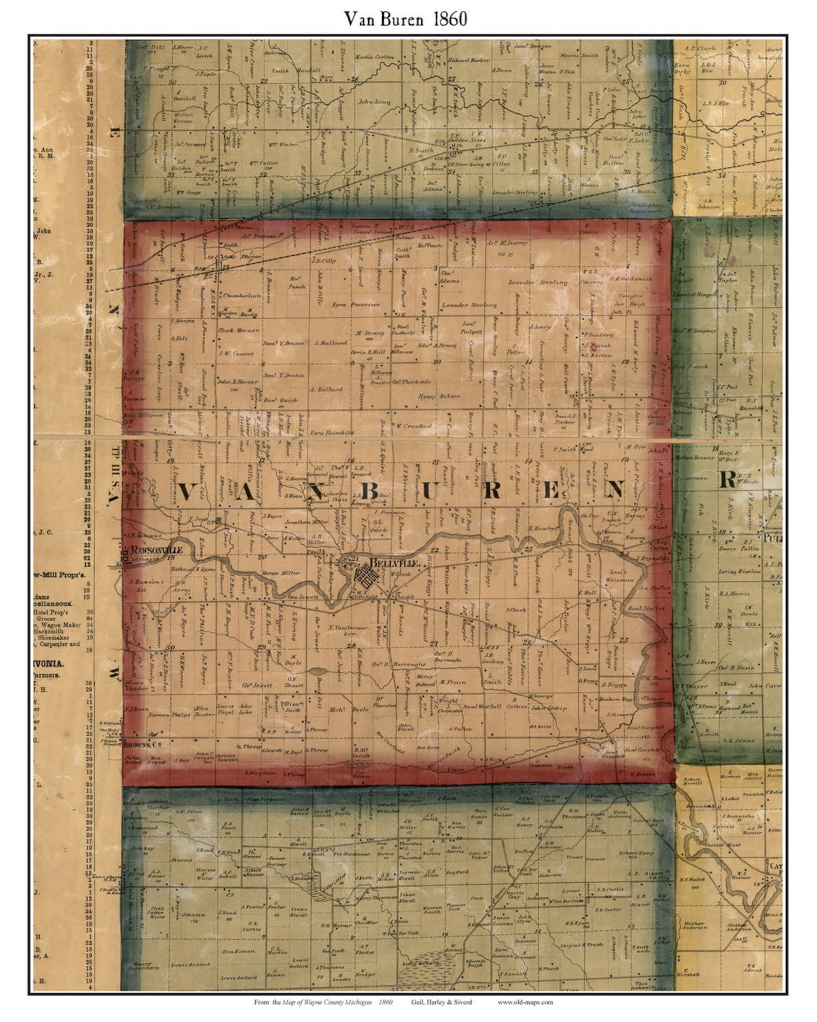 Van Buren 1860 Old Town Map With Homeowner Names Michigan Etsy