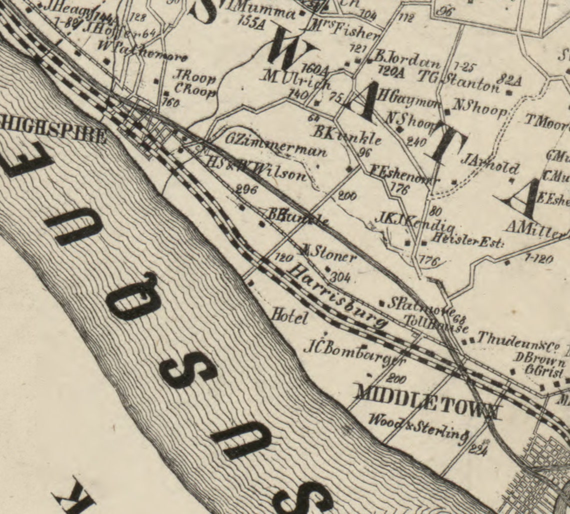 Dauphin County Pennsylvania 1858 Old Wall Map With Homeowner Etsy