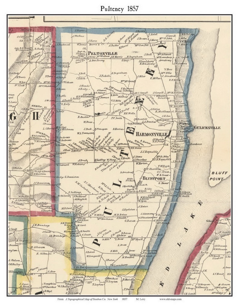 Pulteney 1857 Old Town Map With Homeowner Names New York Etsy