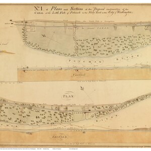 Potomac River Canal 1800 Proposal Washington DC - Map 1 of 4 - Old Map Reprint DC Specials