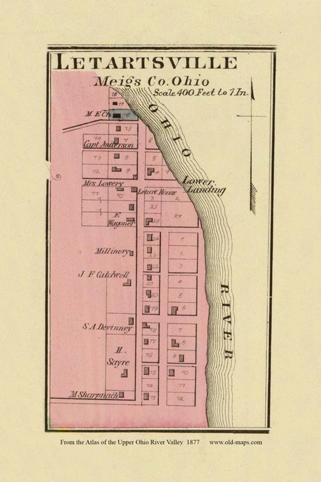 Letartsville 1877 Old Town Map Meigs County Ohio Valley Atlas Regional
