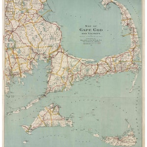 Cape Cod and The Islands 1917 - Walker - Local Road names  - Massachusetts - Old Map Reprint
