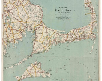 Cape Cod and The Islands 1917 - Walker - Local Road names  - Massachusetts - Old Map Reprint