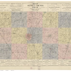 Seneca County Ohio 1896 - Old Wall Map Reprint with Homeowner Names - Farm Lines