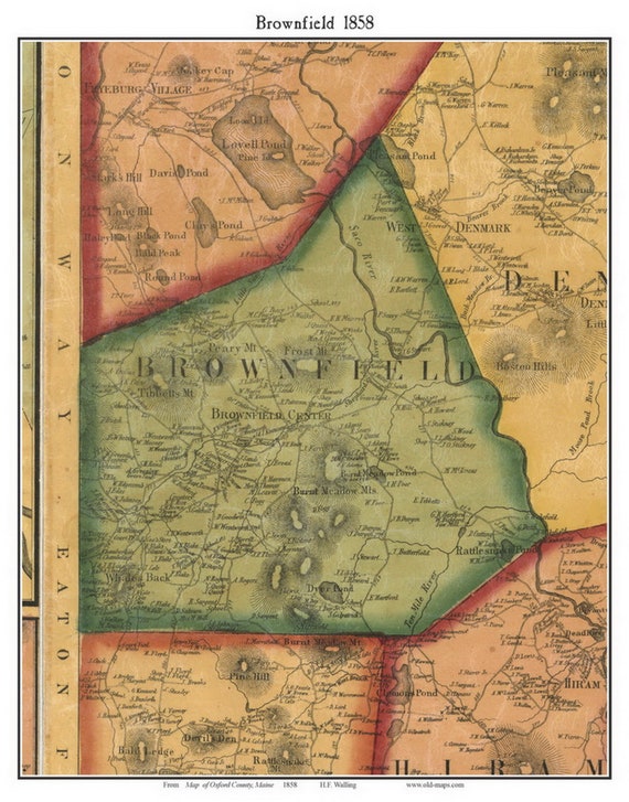 Brownfield 1858 Old Town Map with Homeowner Names Maine Etsy