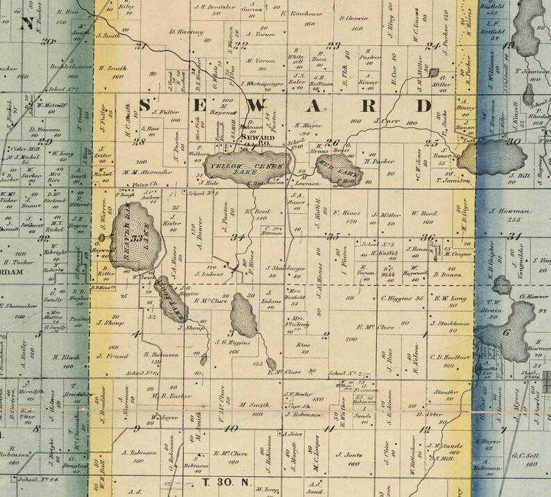 Kosciusko County Indiana 1866 Old Wall Map Reprint With Etsy